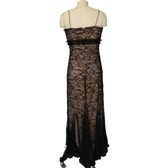 Vintage 90s Y2K Prom Dress Maxi Gown Size M 12 Black Lace Fairy Goth Betsy Adam - Picture 9 of 13
